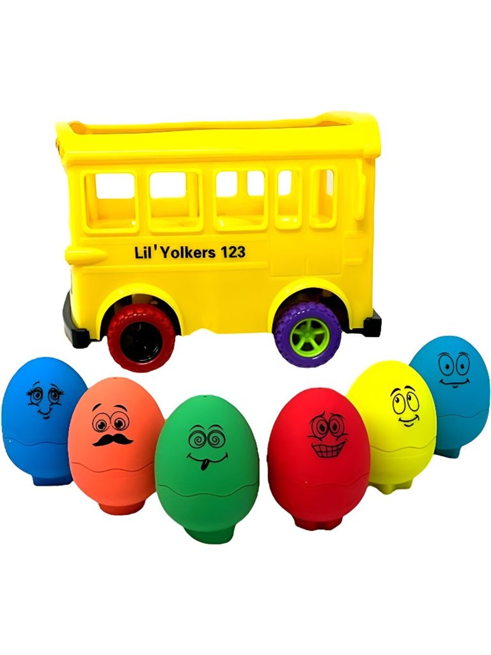 Lil’ Yolkers Hide & Squeak Egg Toys - Educational Toy for 12+ Month - School Bus